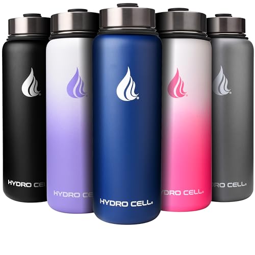 HYDRO CELL Edelstahl-Wasserflasche mit Stroh- und Weithalsdeckeln (40 Unzen) - Vakuumisoliertes schweißfestes Sportdesign (Marineblau 40 Unzen) von HYDRO CELL