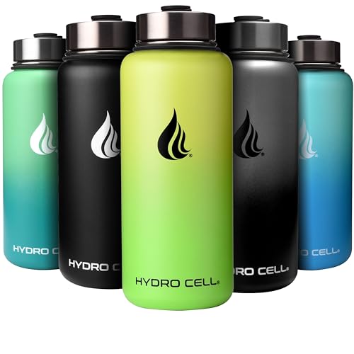 HYDRO CELL Edelstahl-Wasserflasche mit Strohhalm und weitem Munddeckel (40oz 32oz 24oz 18oz) - Vakuumisoliertes schweißfestes Sportdesign (Neon/Neon 32 oz) von HYDRO CELL