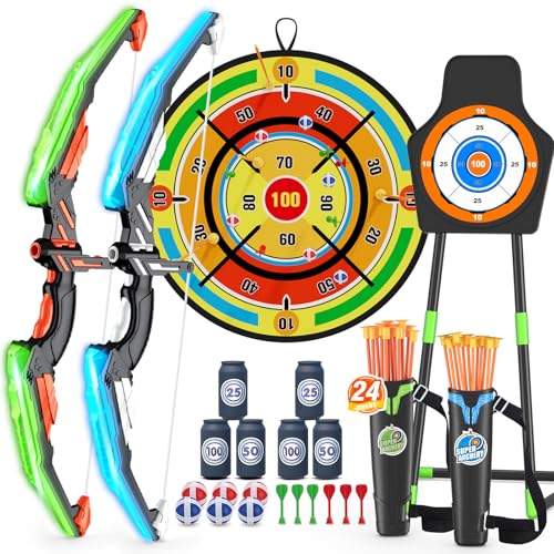 HYES 2 Pack Pfeil und Bogen Spielzeug für Kinder, Light Up Bogenschießen Set mit 29" Dart Board, Saugnapf Pfeile, Stehend Ziel, Score Ziele, Indoor Outdoor Geschenk für Jungen Mädchen 3-12 Jahre HYES 2 Pack Pfeil und Bogen Spielzeug für Kinder, Light Up Bogenschießen Set mit 29" Dart Board, Saugnapf Pfeile, Stehend Ziel, Score Ziele, Indoor Outdoor Geschenk für Jungen Mädchen 3-12 Jahre von HYES
