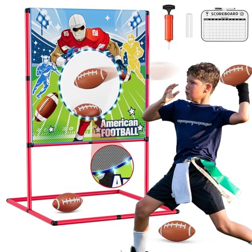 HYES Fußball Spielset für Kinder, Fußball Werfen Ziel Spiel mit LED Beleuchtung, American Fusball Wurf Kit für Garten Indoor Outdoor, Fußbälle Target Game Fussball Geschenke für Jungen Mädchen von HYES