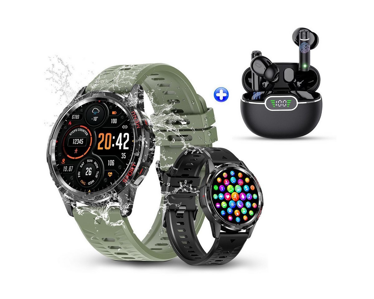 HYIEAR Smartwatch 1,32 für Damen und Herren & Bluetooth-Kopfhörer 5.3 Smartwatch Set, wireless In-Ear-Kopfhörer (Voice Assistant, Bluetooth, Stereo USB-C), Smartwatch mit Ultra-HD-Auflösung, individuelle Zifferblätter" von HYIEAR