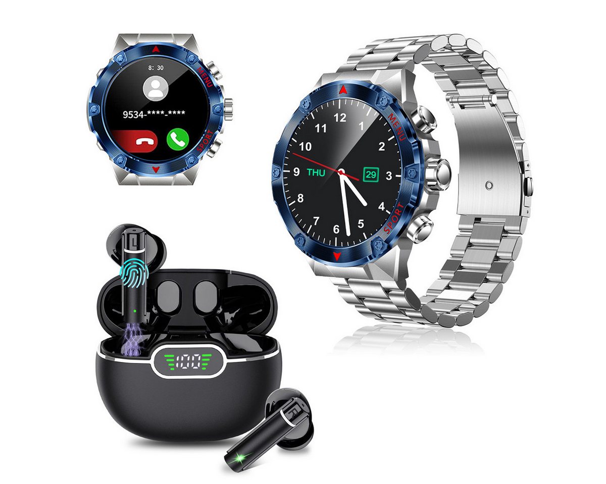 HYIEAR Smartwatch Damen Herren & Bluetooth Kopfhörer 5.3, für Android und IOS Smartwatch, Wird mit USB-Ladekabel geliefert., Sportarmbänder, Bluetooth, Touch Control, Voice Assistant von HYIEAR