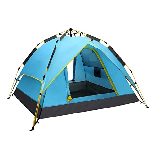 Camping Zelt Zelt Familien-Campingzelt 3-4 Personen Mit 2 Türen 4 Mesh-Fenster Doppelschicht Sofortzelt Automatisches Aufklappen Zelt Für Klettern(Blue) von HYKJCSS