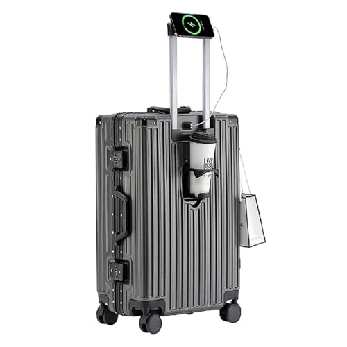 HYPIQQ Koffer Trolley-Koffer Hartschalen-Koffer Rollkoffer Reisekoffervon ABS-Material Mit TSA-Schloss Teleskopgriff 4 Zwillingsrollen Und Haken,Grau,26Zoll von HYPIQQ