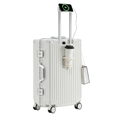 HYPIQQ Koffer Trolley-Koffer Hartschalen-Koffer Rollkoffer Reisekoffervon ABS-Material Mit TSA-Schloss Teleskopgriff 4 Zwillingsrollen Und Haken,Weiß,28Zoll von HYPIQQ