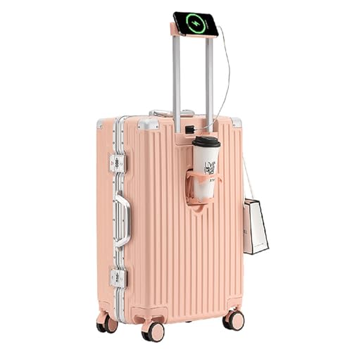 HYPIQQ Zwillingsrollen Hartschalen-Koffer Trolley Rollkoffer, ABS Material Mit TSA-Schloss Und 4 Rollen,Rosa,26Zoll von HYPIQQ