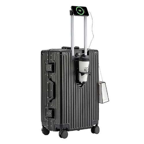 HYPIQQ Zwillingsrollen Hartschalen-Koffer Trolley Rollkoffer, ABS Material Mit TSA-Schloss Und 4 Rollen,Schwarz,26Zoll von HYPIQQ