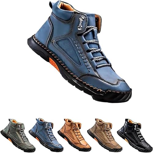 HYPYXUS Hillde Herrenschuhe, Herren-Casual-Ledermode-Sneakers, Knöchel-Chukka-Stiefel, rutschfeste Slipper mit Fußgewölbeunterstützung, mittelhohe Anzugstiefel, Wander- und Fahrschuhe (Blue,48) von HYPYXUS