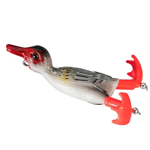 HYROOY 3D-Fischköder, realistische Schwimmköder mit Doppelhelix, Schwimmköder, einfach zu bedienende Entenangelhaken, Rot, Grau, PVC von HYROOY