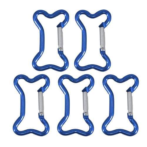 HYROOY 5 Stück Knochenförmige Feder-Schnapp-Clips aus Aluminiumlegierung, Schlüsselringe, zum Aufhängen, Karabiner, Schlüsselanhänger, Tasche, Clip, Haken, Verbindungsstücke, blaue Aluminiumlegierung von HYROOY