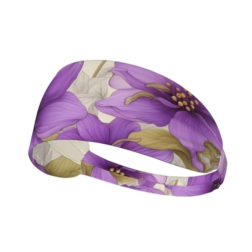 Elastisches Aldult Übungs-Stirnband für Damen und Herren, feuchtigkeitsableitend, athletisch, zum Laufen, Trainieren, schöne violette Blumendrucke von HYTTER