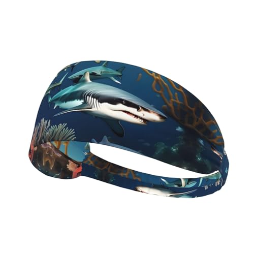 Elastisches Aldult Übungs-Stirnband für Damen und Herren, feuchtigkeitsableitend, athletisch, zum Laufen, Trainieren von Haien unter dem Meer von HYTTER