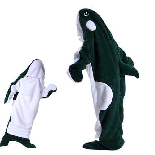 Shark tragbare Decke – Hai-Decke, Einteiler, Decke, gemütlicher Hai-Hoodie, weich, bequem, warm, Hai, Camping-Schlafsack, grüner Wal, für Körpergröße 140–150 cm von HYueaph