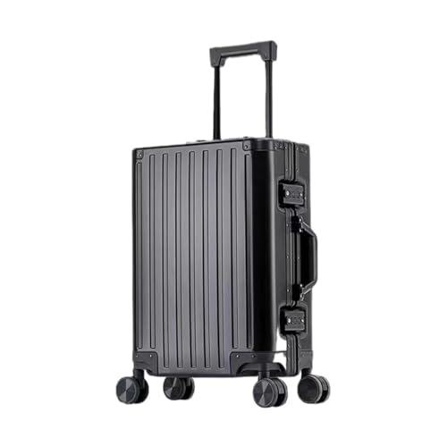 HZMNOI Ganzaluminium-Gepäck, Reisekoffer aus Aluminium-Magnesium-Legierung, Aluminiumrahmen, High-End-Zugstangenkoffer, Universal-Radkoffer (Color : Obsidian Black, Size : 24Inch) von HZMNOI