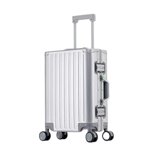 HZMNOI Ganzaluminium-Gepäck, Reisekoffer aus Aluminium-Magnesium-Legierung, Aluminiumrahmen, High-End-Zugstangenkoffer, Universal-Radkoffer (Color : Streamer Silver, Size : 20Inch) von HZMNOI