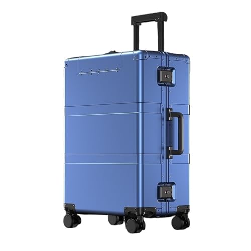 HZMNOI Koffer 24-Zoll-Öffnung Business Can Trolley-Koffer 20-Zoll-Boardingbox aus Aluminium-Magnesium-Legierung 28-Zoll-Gepäck mit Rädern (Color : Blue, Size : 28") von HZMNOI