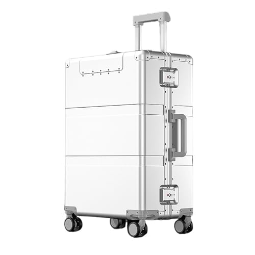 HZMNOI Koffer 24-Zoll-Öffnung Business Can Trolley-Koffer 20-Zoll-Boardingbox aus Aluminium-Magnesium-Legierung 28-Zoll-Gepäck mit Rädern (Color : White, Size : 24") von HZMNOI