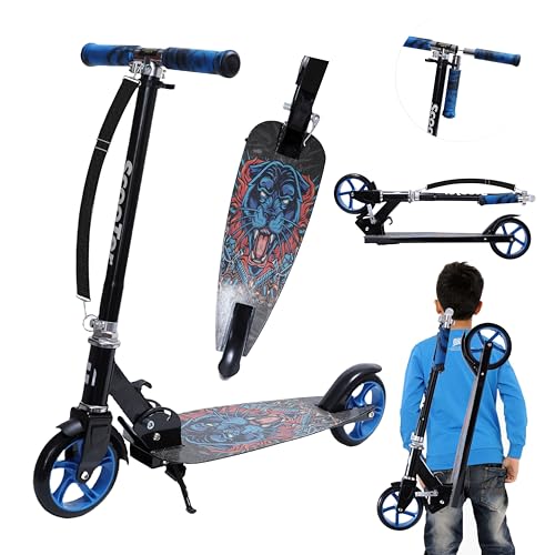 Habib Gruppe Cityroller Tretroller Scooter Kinderroller Jugendroller (6-16 Jahre) Zusammenklappbar Tragbar Roller Breites Deck Höhenverstellbar Bunte Griffe von Habib Gruppe