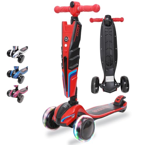 Kinderroller LED Leuchträder, 3 Rad Tretroller - Klappbar, Höhenverstellbar, Mädchen & Jungen, Scooter 3-12 Jahre, bis 100kg - Rot Kinderroller LED Leuchträder, 3 Rad Tretroller - Klappbar, Höhenverstellbar, Mädchen & Jungen, Scooter 3-12 Jahre, bis 100kg - Rot von Habib Gruppe
