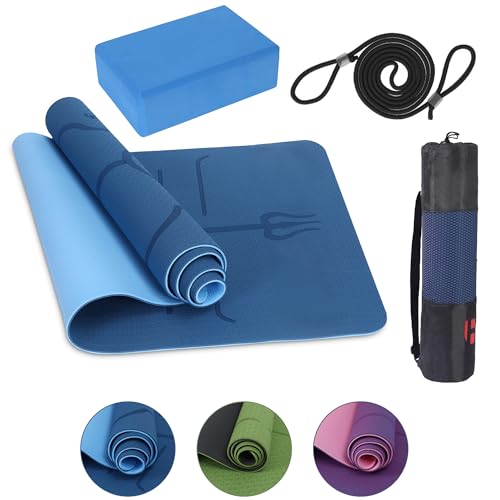 Habib Group Yogamatte Satz inklusive Yogablöcke - Rutschfeste Gepolsterte Trainingsmatte für Fitness Inklusive Yogagurt und Tasche - 1er Set YogaBlöcke für Pilates,Meditation,Erholung - Blau Habib Group Yogamatte Satz inklusive Yogablöcke - Rutschfeste Gepolsterte Trainingsmatte für Fitness Inklusive Yogagurt und Tasche - 1er Set YogaBlöcke für Pilates,Meditation,Erholung - Blau von Habib Gruppe