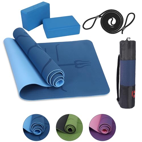 Habib Group Yogamatte Satz inklusive Yogablöcke - Rutschfeste Gepolsterte Trainingsmatte für Fitness Inklusive Yogagurt und Tasche - 2er Set YogaBlöcke für Pilates,Meditation,Erholung - Blau Habib Group Yogamatte Satz inklusive Yogablöcke - Rutschfeste Gepolsterte Trainingsmatte für Fitness Inklusive Yogagurt und Tasche - 2er Set YogaBlöcke für Pilates,Meditation,Erholung - Blau von Habib Gruppe