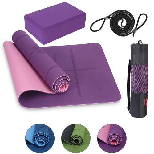 Habib Group Yogamtte Satz inklusive Yogablöcke - Rutschfeste Gepolsterte Trainingsmatte für Fitness Inklusive Yogagurt und Tasche - 1er Set YogaBlöcke für Pilates,Meditation,Erholung - Violett Habib Group Yogamtte Satz inklusive Yogablöcke - Rutschfeste Gepolsterte Trainingsmatte für Fitness Inklusive Yogagurt und Tasche - 1er Set YogaBlöcke für Pilates,Meditation,Erholung - Violett von Habib Gruppe