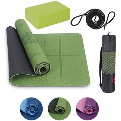 Premium Yogamatte Satz 183x61 cm Rutschfeste Gepolsterte Ökologische Sportmatte für Fitness, Pilates & Yoga Inklusive YogaBlöcke, Yogagurt & Tasche - Airex-Kompatibel, Ideal für Gymnastik & Meditation von Habib Gruppe