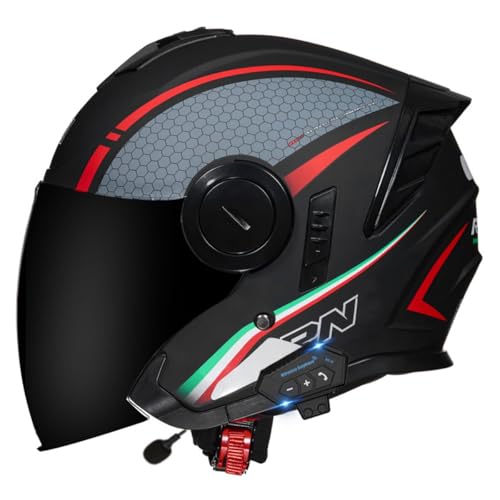 Bluetooth Motorrad Halbhelme Motorradhelm Für Herren Damen DOT/ECE-Zulassung Jethelm Halbschalenhelm mit Sonnenblende Herausnehmbares Futter Offenem Helm Scooter-Helm 2,L:59-60CM von HaiBing