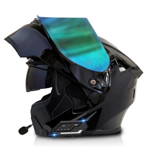 Bluetooth Motorradhelm Motorrad Klapphelm Mit Doppelvisier Mikrofon DOT/ECE-Zugelassener Rollerhelm Sturzhelm Integralhelm Racing Helm Für Damen Herren Motocross Helm 24,L:59-60CM von HaiBing