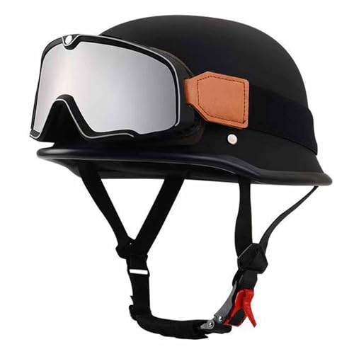 Deutsche Stil Halbhelme Motorradhelm DOT/ECE-Zulassung Retro Jet Helm Roller-Helm Halbschalenhelm Mit Schutzbrille Brain-Cap Offenem Scooter-Helm Für Männer Und Frauen 12,XXL:63-64CM von HaiBing