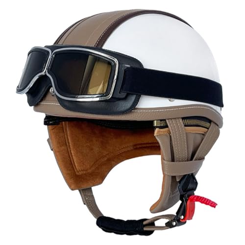 Deutsche Stil Halbhelme Motorradhelm DOT/ECE-Zulassung Retro Jethelm Scooter-Helm Mit Schutzbrille Brain-Cap Offenem Halbschalenhelm Qualität Nach Für Männer Und Frauen 12,M:57-58CM von HaiBing