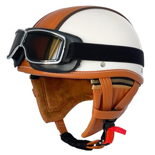 Deutsche Stil Halbhelme Motorradhelm DOT/ECE-Zulassung Retro Jethelm Scooter-Helm Mit Schutzbrille Brain-Cap Offenem Halbschalenhelm Qualität Nach Für Männer Und Frauen 4,L:59-60CM von HaiBing