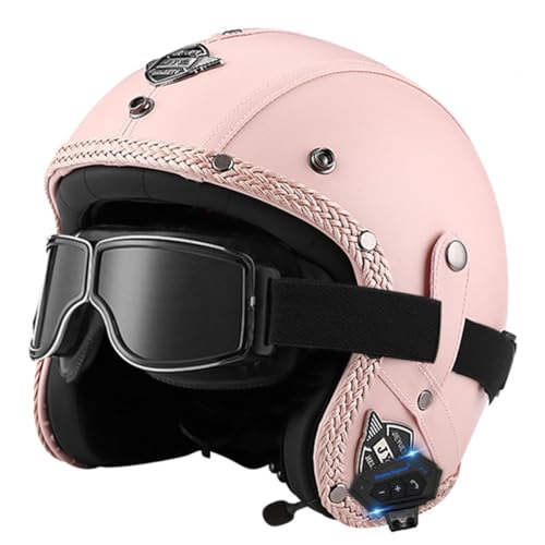 Halbschalenhelm 3/4 Jethelm Vintage Helm Mit Brille Bluetooth Motorradhelm Halbhelm Herren Damen DOT/ECE-Zertifizierter Rollerhelm Chopper Scooter Helm Sturzhelm 3,M:57-58CM von HaiBing