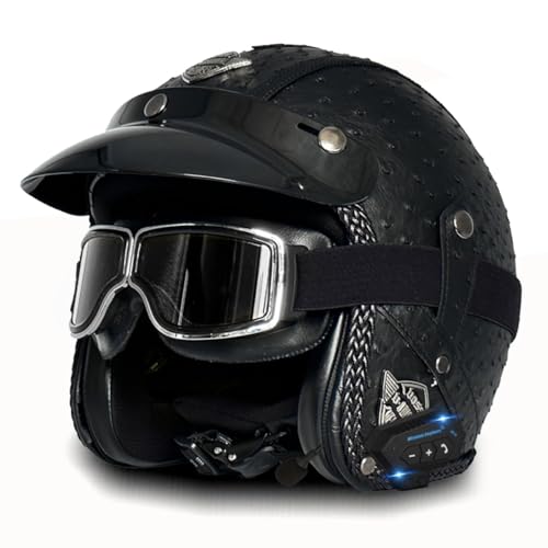 Halbschalenhelm Halbhelme Motorradhelm Mit ECE Zulassung Bluetooth Jethelm Roller-Helm Für Frauen Und Herren Im Vintage-Look Mit Schutzbrille Motorrad Helm 4,S:55-56CM von HaiBing