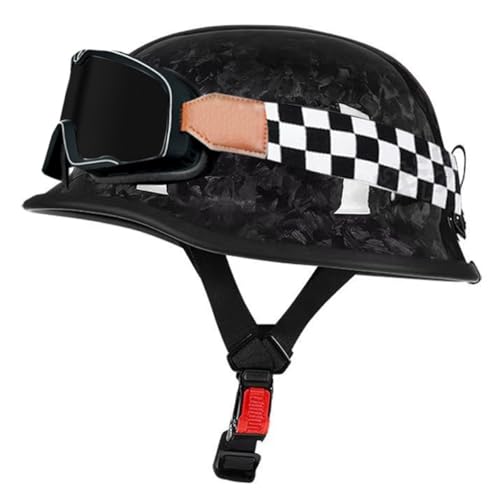 Halbschalenhelm Mit ECE Zulassung Kohlefaser Motorradhelm Herren Damen Brain Cap Retro Motorrad Jethelm Halbhelm Rollerhelm Scooter Helm Sturzhelm Mit Schutzbrille 7,M:57-58CM von HaiBing