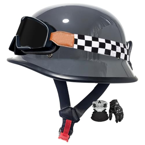 Halbschalenhelm Motorradhelm Jethelme Mit ECE Brain-Cap Motorrad Halbhelme Roller-Helm Scooter-Helm Mit Brille Offener Helm Anti-Collision Helm Für Erwachsene Herren Damen 4,3XL:65-66CM von HaiBing