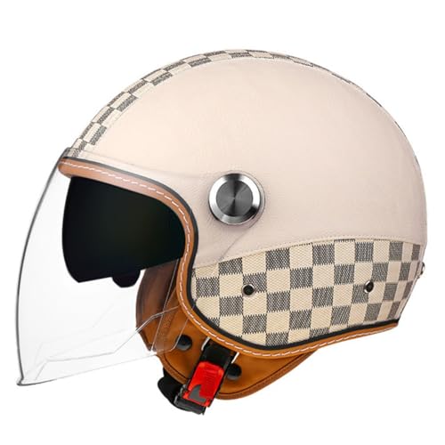 Halbschalenhelm Motorradhelm Retro Halbhelm Mit ECE Zulassung Brain-Cap Halbschale Jethelm Roller-Helm Scooter-Helm Mit Built-In Visier Offener Helm Für Cruiser Biker Moped 2,XXL:63-64CM von HaiBing