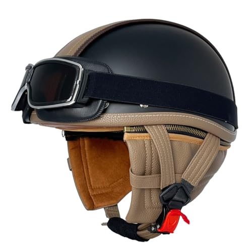 Halbschalenhelm Retro Motorrad Halbhelme Brain-Cap Mit ECE-Zulassung Motorradhelm Jethelme Mit Brille Roller-Helm Scooter-Helm Anti-Collision Helm ​Für Men Women 20,M:57-58CM von HaiBing