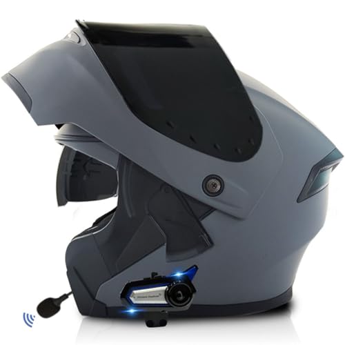 Klapphelm Mit Bluetooth Motorradhelm Herren Damen DOT/ECE Zertifiziert Integrierter Helm Motocross Helm Für Männer Frauen Mit Doppelvisier Flip Vollvisierhelm Rollerhelm 6,M:57-58CM von HaiBing