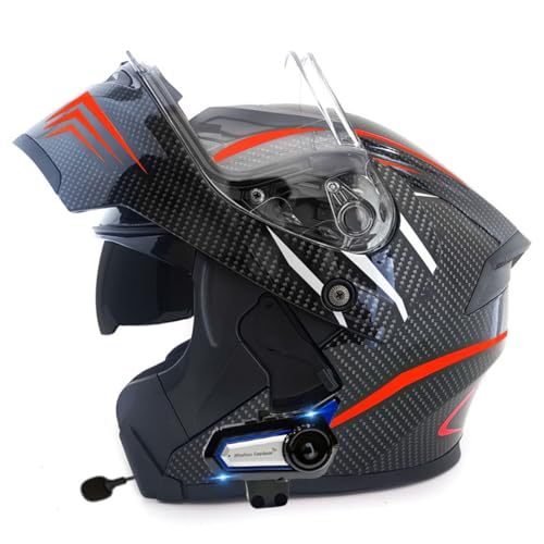 Klapphelm Mit Bluetooth Motorradhelm Modularer Helm Mit Doppelvisier Flip Vollvisierhelm Für Herren Damen DOT/ECE Zertifiziert Integralhelm Schutzhelm Automatische Reaktion 14,3XL:65-66CM von HaiBing