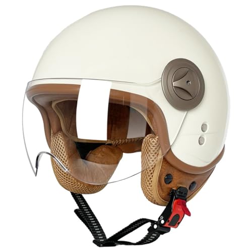 Motorrad Halbschalen Halbhelm Halbschalenhelm Mit ECE-Zulassung 3/4 Motorradhelm Jethelme Brain-Cap Männer Frauen Mit Visier Offener Helm Für Bike Cruiser Moped Scooter 14,XL:61-62CM von HaiBing