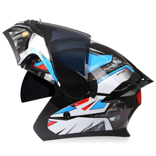 Motorrad Klapphelm Motorradhelm Integralhelm Mit Doppelvisier Herren Damen Modularer Sturzhelm Scooter Cruiser Helm DOT/ECE-Zertifiziert Flip Vollvisierhelm Für Erwachsene 7,M:57-58CM von HaiBing