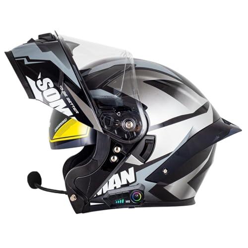 Motorradhelm Bluetooth Klapphelm Für Frauen Männer ECE/DOT Zertifiziert Vollgesichts Motorrad Rennhelm Mit Doppelvisier Integralhelm Mit Mikrofon Für Automatische Reaktion 1,M:57-58CM von HaiBing