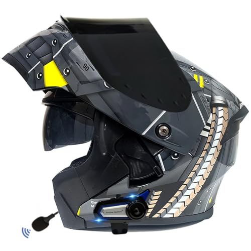 Motorradhelm Bluetooth Motorrad Klapphelm Mit Doppelvisier Vollgesichts Motorrad Rennhelm Für Männer Und Frauen DOT/ECE-Zugelassener Integralhelm Racing Motocross Helm 13,L:59-60CM von HaiBing