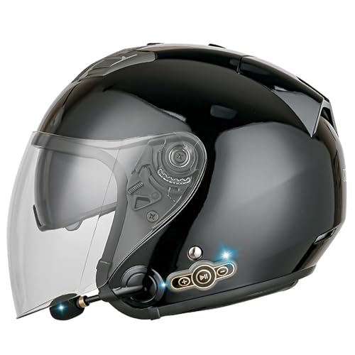 Motorradhelm Halbschalenhelm Bluetooth Jet-Helm,Deutscher Stil Roller Cruiser Anti-Collision Helm Mit Visier Offener Helm Sturzhelm ECE Zertifiziert Für Damen Und Herren 3,XL:61-62CM von HaiBing