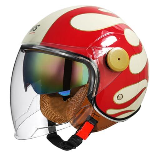 Motorradhelm Halbschalenhelm Jethelme Mit ECE-Zulassung 3/4 Vintage Deutsche Motorrad Halbhelme Männer Und Frauen Mit Doppelvisier Offener Helm Scooter-Helm 15,M:57-58CM von HaiBing