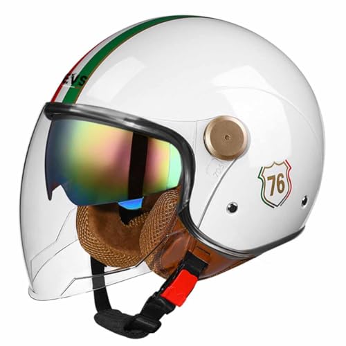 Motorradhelm Halbschalenhelm Jethelme Mit ECE-Zulassung 3/4 Vintage Deutsche Motorrad Halbhelme Männer Und Frauen Mit Doppelvisier Offener Helm Scooter-Helm 5,XL:61-62CM von HaiBing