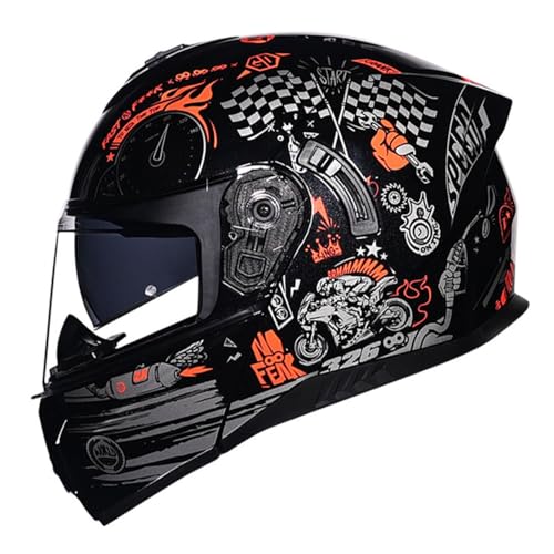 Motorradhelm Integrierter Klapphelm DOT/ECE Zertifiziert Flip Vollvisierhelm Motorrad Mit Doppelvisier Integralhelm Motocross Helm Schutzhelm Für Erwachsene Männer Frauen 7,L:59-60CM von HaiBing