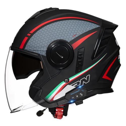 Motorradhelm Jethelm 3/4 Bluetooth Helm ECE/DOT Zertifizierung Motorrad Halbhelme Scooter Helm Rollerhelm Herren Damen Mit Doppelvisier Offenem Helm Halbschalenhelm 16,M:57-58CM von HaiBing