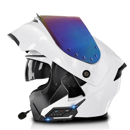 Motorradhelm Mit Bluetooth Klapphelm Modulare Helm DOT/ECE Zertifiziert Integralhelme Motorrad Schutzhelm Mit Doppelvisier Und Mikrofon Flip Vollvisierhelm Für Herren Damen 4,L:59-60CM von HaiBing